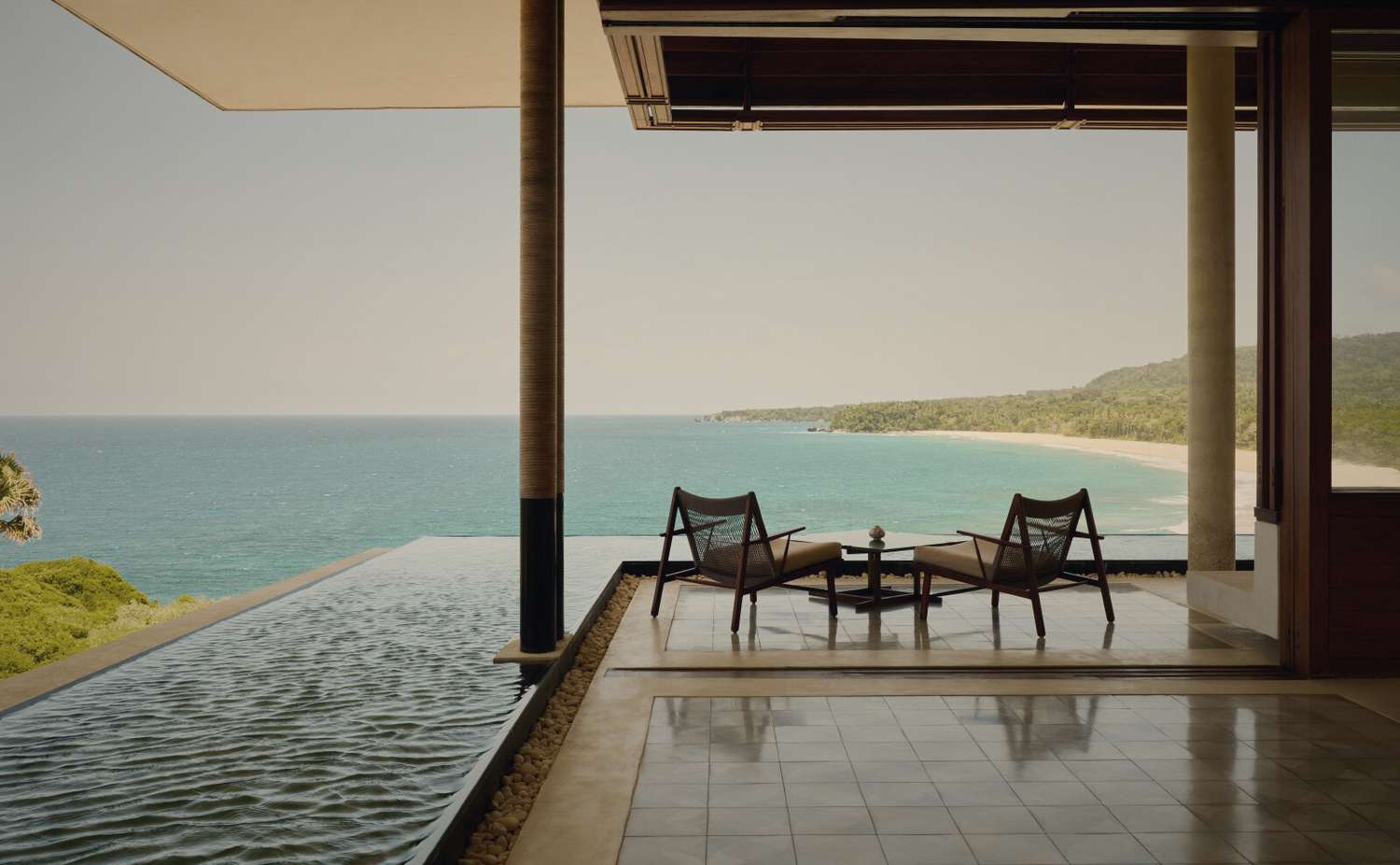 A terrace above the Atlantic at Playa Grande, the beach curving below