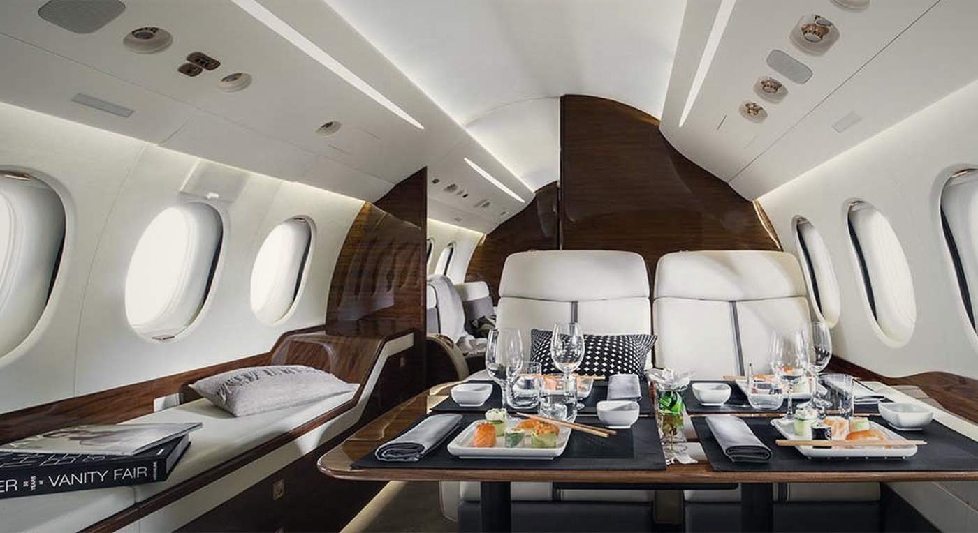 A cabin table laid for lunch in flight