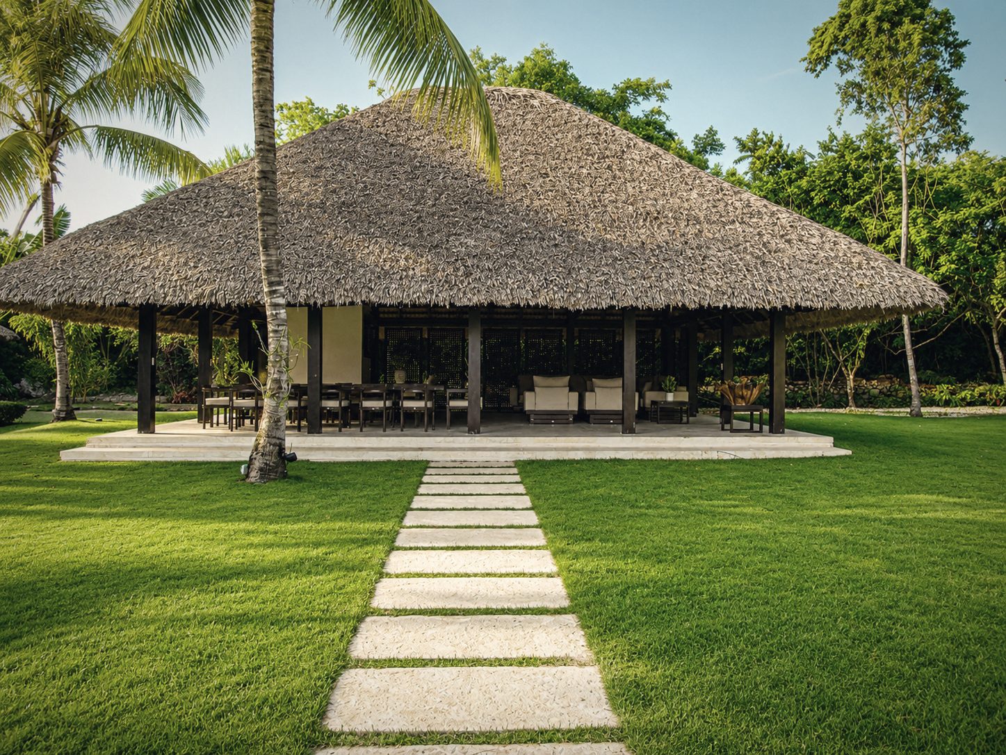 The palapa, from the lawn, Villa Aurelia, Casa de Campo