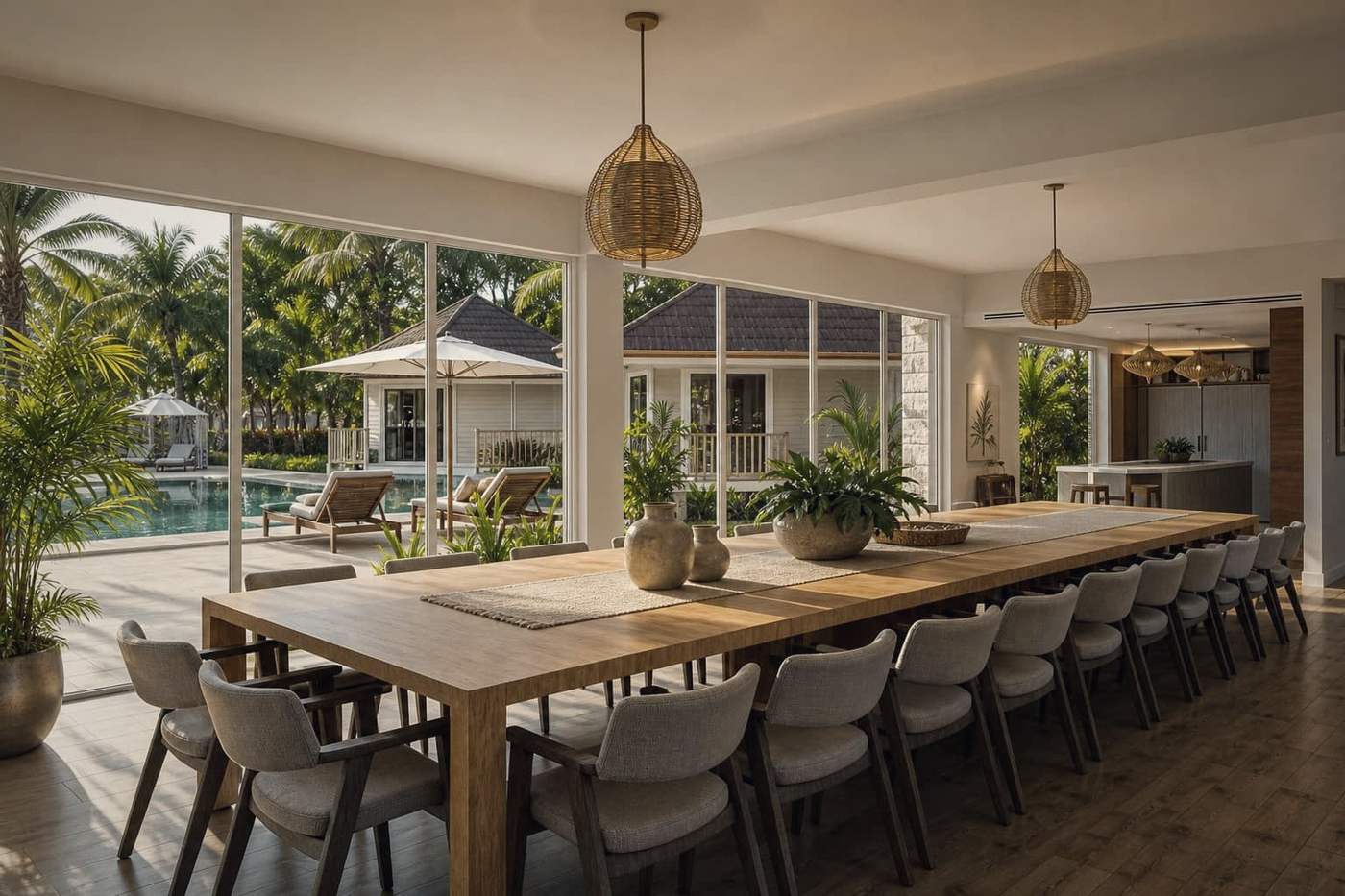 The dining room, open to the pool
