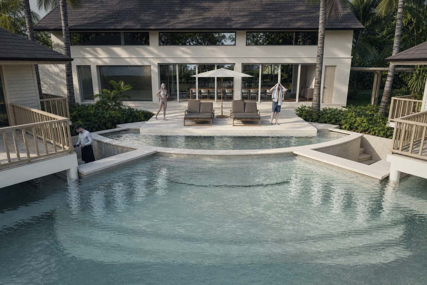 The pool terrace, looking back at the house